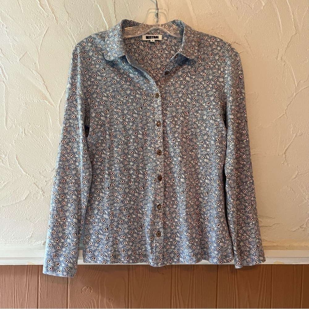 Blue Patterned Button-Up Shirt